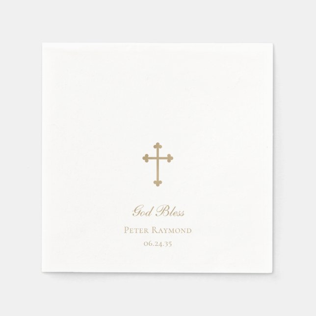 Serviette En Papier Dieu Béni Gold Cross Garçon Baptême (Devant)