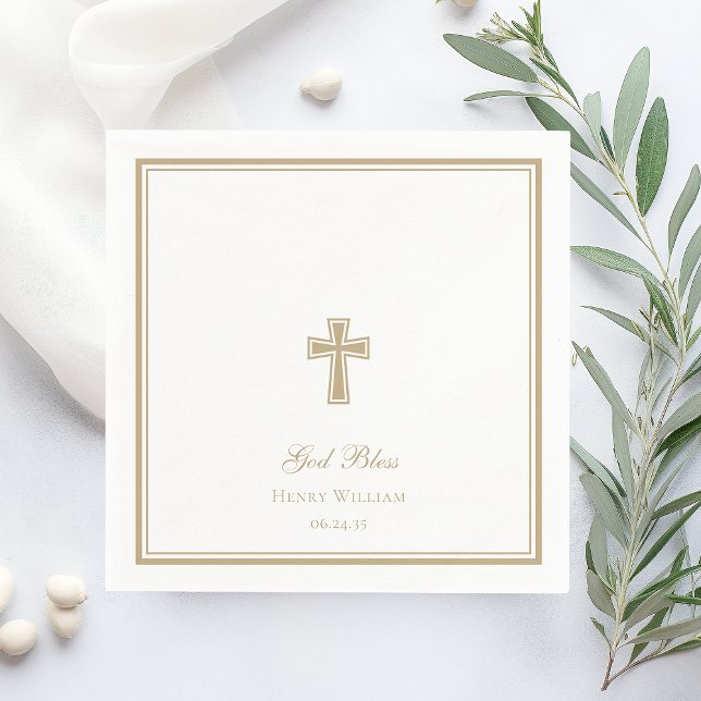 Serviette En Papier Dieu Béni Gold Cross Garçon Baptême (Créateur téléchargé)