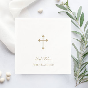 Serviette En Papier Dieu bénisse garçon baptisé Croix d'or