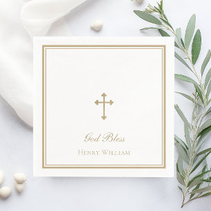 Serviette En Papier Dieu bénisse garçon baptisé Croix d'or