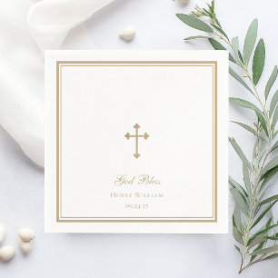 Serviette En Papier Dieu bénisse garçon baptisé Croix d'or