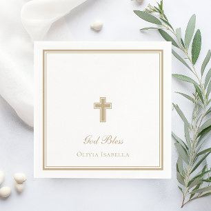Serviette En Papier Dieu bénisse la fille de la croix d'or baptême
