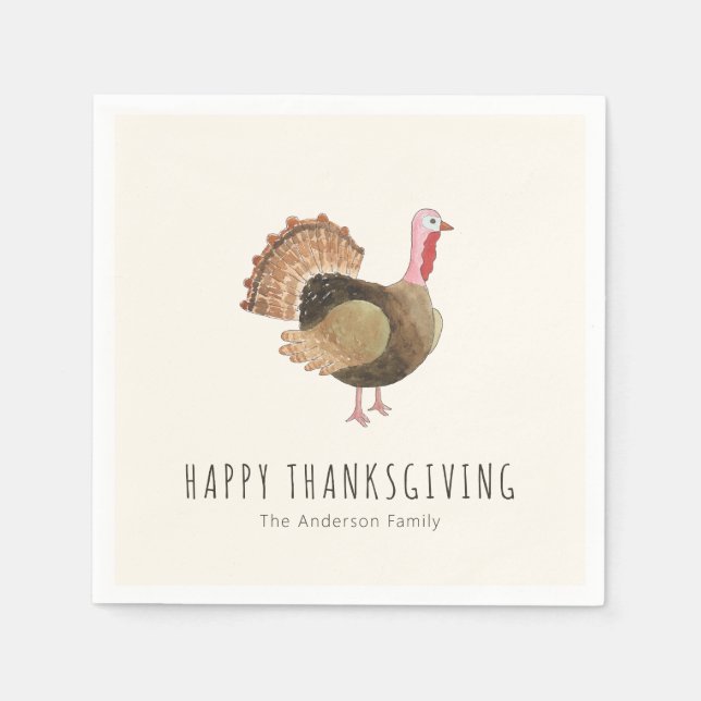 Serviette En Papier Dinde aquarelle rustique pour Thanksgiving (Devant)