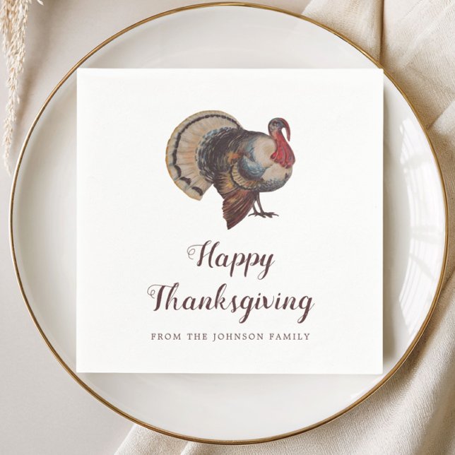 Serviette En Papier Dinde de collection Joyeux Thanksgiving (Vintage Turkey Happy Thanksgiving Napkins)