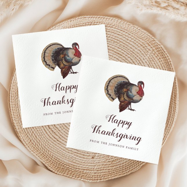 Serviette En Papier Dinde de collection Joyeux Thanksgiving (Vintage Turkey Happy Thanksgiving Napkins)