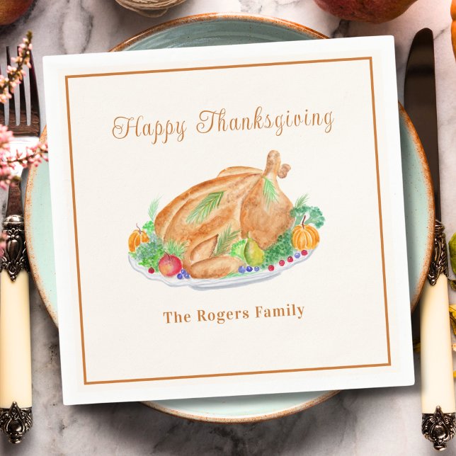 Serviette en papier Dinde de Thanksgiving à l'aqua (Créateur téléchargé)