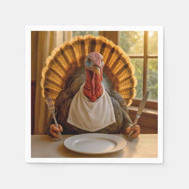 Serviette En Papier Dinde de Thanksgiving avec couteau et fourchette (Devant)