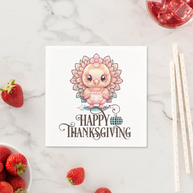 Serviette En Papier Dinde de Thanksgiving mignonne (En situation)