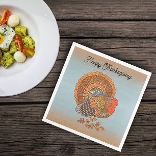 Serviette En Papier Dinde mâle de Thanksgiving Queue épanouie Bleu Ora