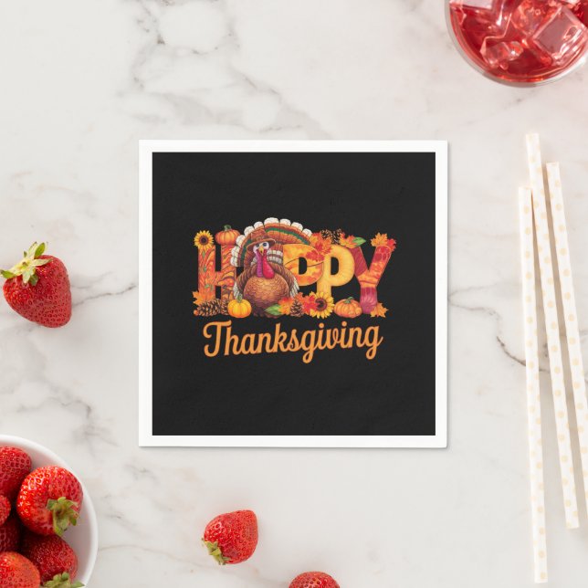 Serviette En Papier Dindes Heureuses de Thanksgiving Automne (En situation)