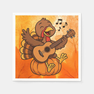 Serviette En Papier Dindon de Thanksgiving mignon avec guitare