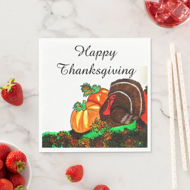 SERVIETTE EN PAPIER DÎNE DE THANKSGIVING MAJESTUEUSE DINDE  (En situation)