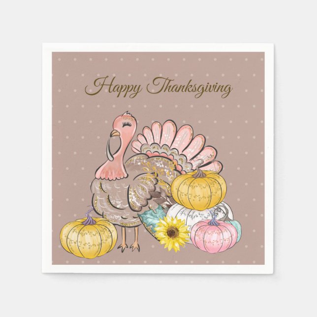 Serviette En Papier Dîner d'action de grâces dinde Turquie Citrouilles (Devant)
