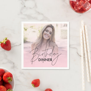 Serviette En Papier Dîner d'anniversaire avec photo à dégradé rose blu
