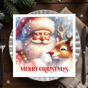 Serviette En Papier Dîner de fête de Noël avec Santa charmant et Rudol