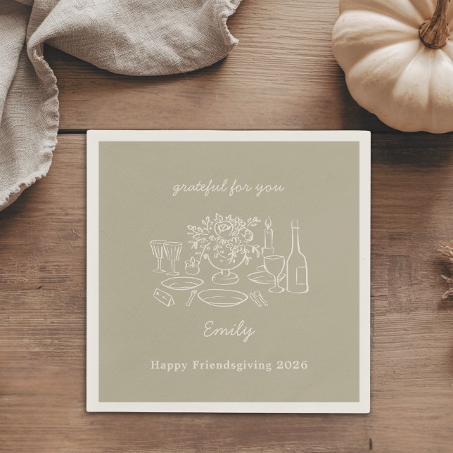Serviette En Papier Dîner de Friendsgiving à l'automne rustique (Créateur téléchargé)