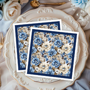 Serviette En Papier Dîner de luxe aux fleurs bleues marine sophistiqué