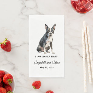 Serviette En Papier Dîner de mariage avec chien Boston Terrier