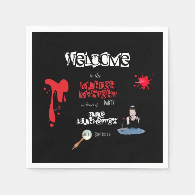 Serviette En Papier Dîner de meurtre mystérieux élégant et sanglant, d (Devant)
