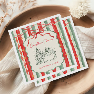 Serviette En Papier Dîner de Noël avec un nœud à rayures vintage