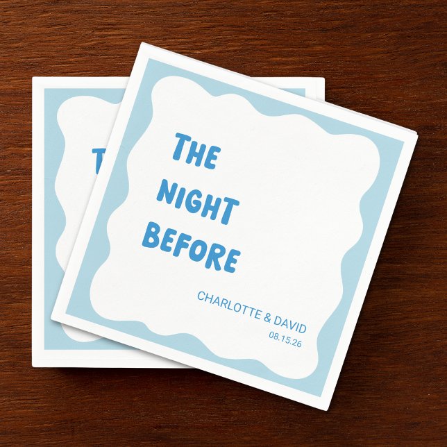 Serviette En Papier Dîner de répétition bleu et blanc moderne (Set the tone for 'The Night Before' with these bold, fun blue napkins at your rehearsal dinner.)
