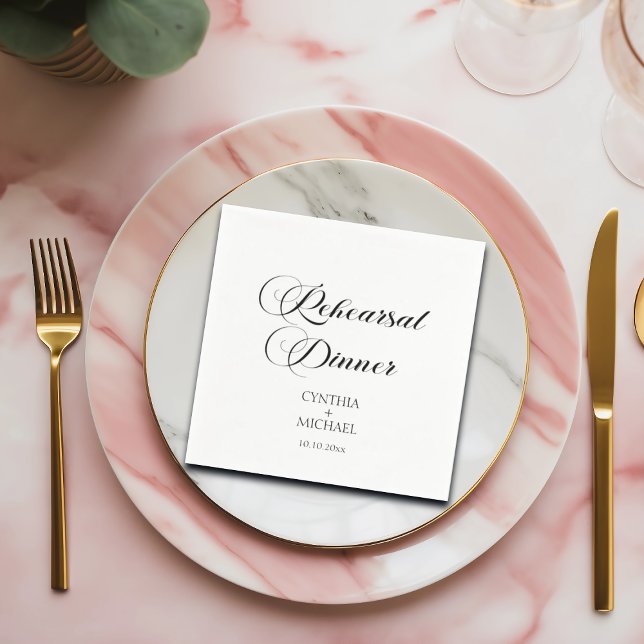 Serviette En Papier Dîner de répétition Mariage de script élégant (Créateur téléchargé)