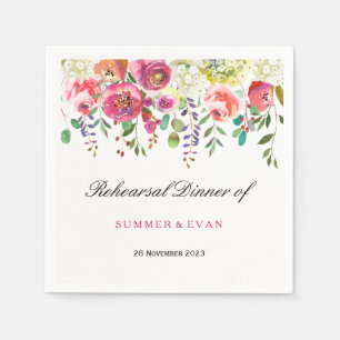 Serviette En Papier Dîner de répétition tropicale rose fleur du printe