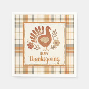 Serviette En Papier Dîner de Thanksgiving à carreaux vintage de dinde