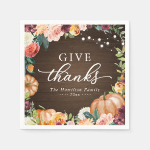 Serviette En Papier Dîner de Thanksgiving Fleurs de l'automne rustique