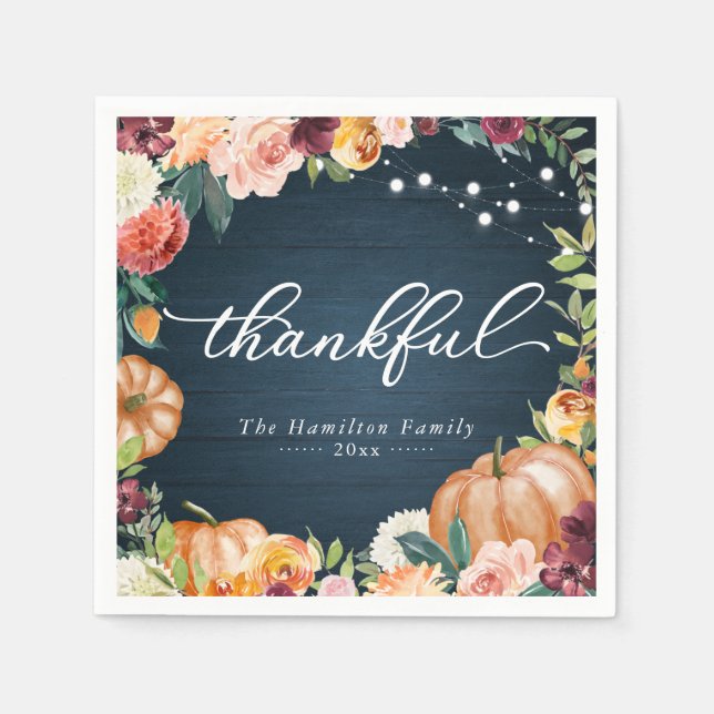 Serviette En Papier Dîner de Thanksgiving Fleurs Rustiques Automnales  (Devant)