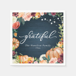 Serviette En Papier Dîner de Thanksgiving Floral Rustique Automnal Rec