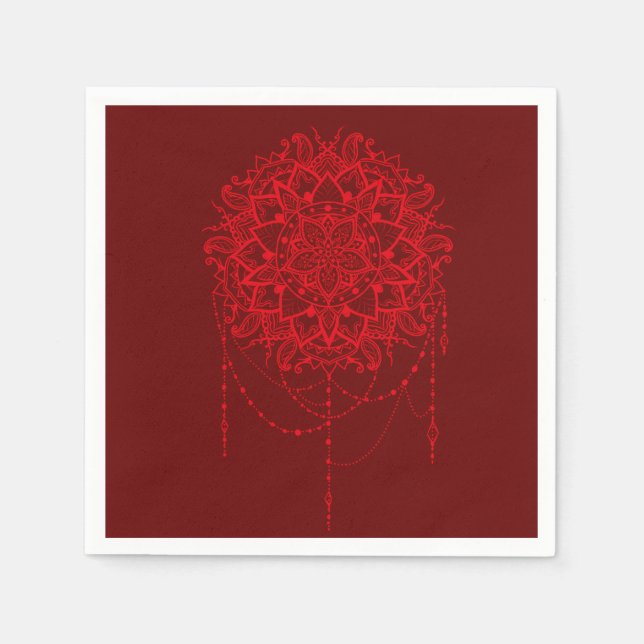 Serviette En Papier Dîner indien mandala crison (Devant)