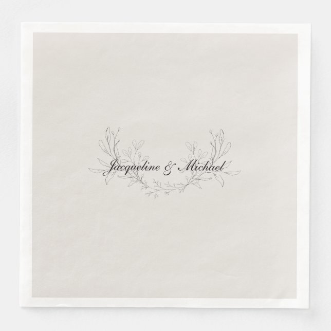 Serviette En Papier Dîner Mariage Simplement Élégant Script Cream (Devant)