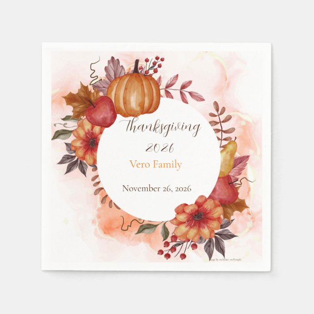 Serviette En Papier Dîner rustique de Thanksgiving d'automne  (Devant)