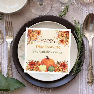 Serviette En Papier Dîner Thanksgiving citrouille orange florales