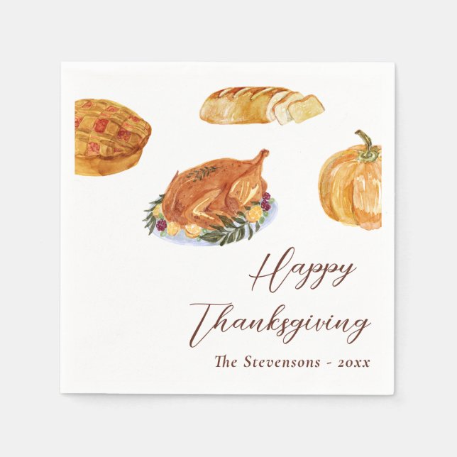 Serviette En Papier Dîner Thanksgiving dinde & tarte aquarelle Russe (Devant)
