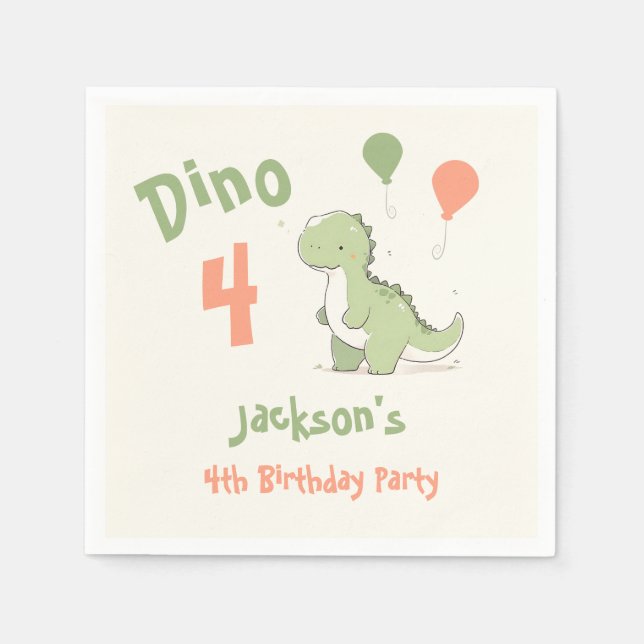 Serviette En Papier Dino Four Dinosaur 4e fête d'anniversaire (Devant)