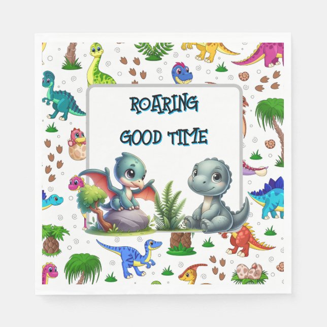 Serviette En Papier Dino Joyeux Anniversaire Papier  (Devant)