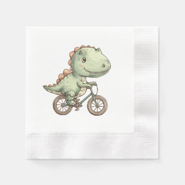Serviette En Papier Dino mignon à vélo (Devant)