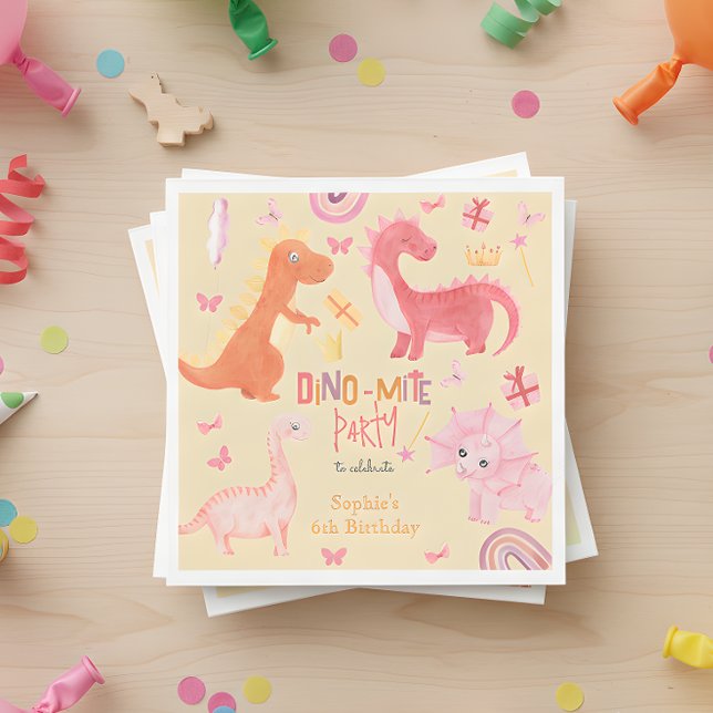 Serviette En Papier Dino-mite dino rose fête d'anniversaire (Créateur téléchargé)