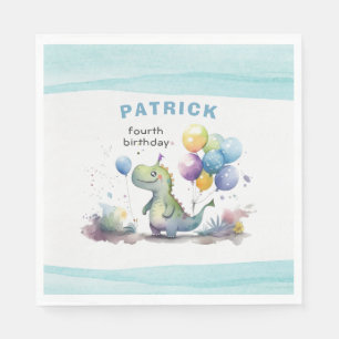 Serviette En Papier Dino Party Watercolor Boy Blue Anniversaire