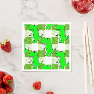 Serviette En Papier Dino Tartan vert et blanc Plaid Motif