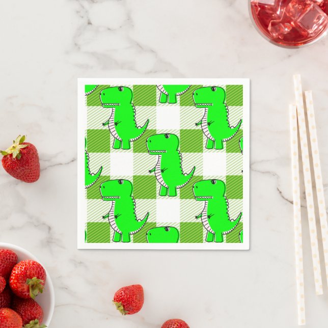 Serviette En Papier Dino Tartan vert et blanc Plaid Motif (En situation)