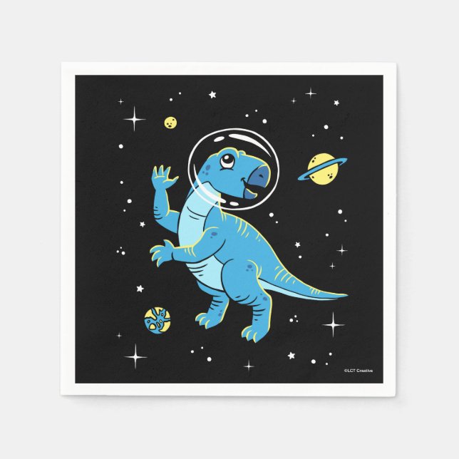 Serviette En Papier Dinos Rhabdodon Bleu Dans L'Espace (Devant)