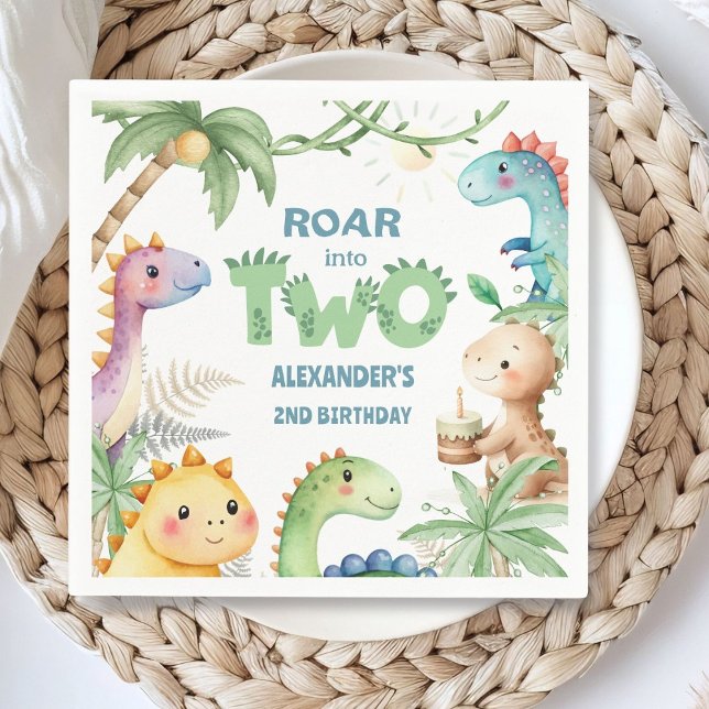 Serviette En Papier Dinosaur 2e anniversaire garçon Jurassic Dino Papi (Créateur téléchargé)