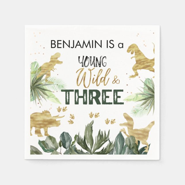 Serviette En Papier Dinosaur 3ème anniversaire garçon fête (Devant)