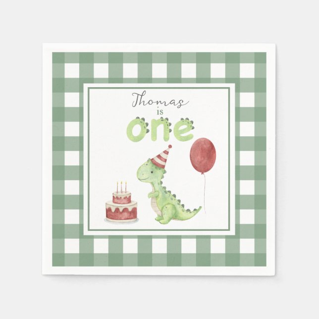 Serviette En Papier Dinosaur aquarelle 1er anniversaire (Devant)