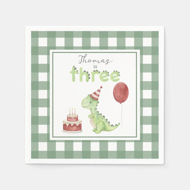 Serviette En Papier Dinosaur aquarelle 3e anniversaire (Devant)
