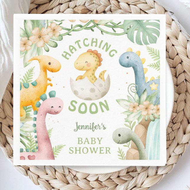 Serviette En Papier Dinosaur Baby Shower Cute Dino Paper Napkin (Créateur téléchargé)
