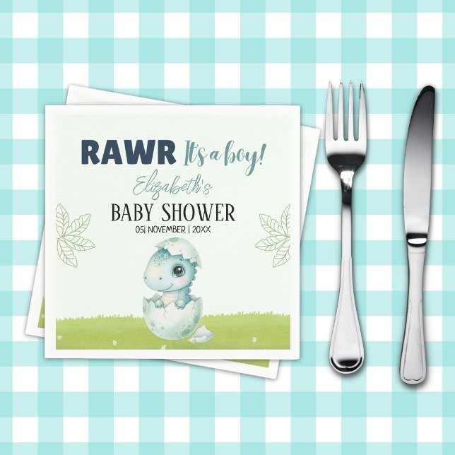 Serviette En Papier Dinosaur Baby Shower Party Napkins for Boy (Créateur téléchargé)